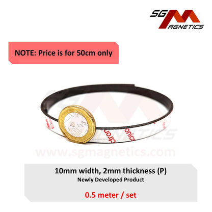10mm Neodymium Flexible Magnetic Strip Roll, T2mm Ver. P with 3M adhesive tape