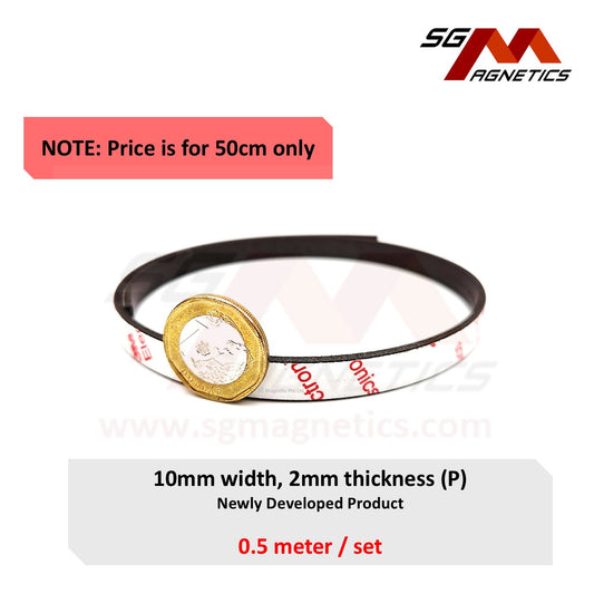 10mm Neodymium Flexible Magnetic Strip Roll, T2mm Ver. P with 3M adhesive tape