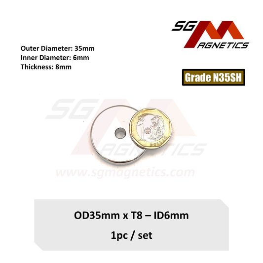 35x8-6mm N35SH - Neodymium Ring Magnets - 1pc