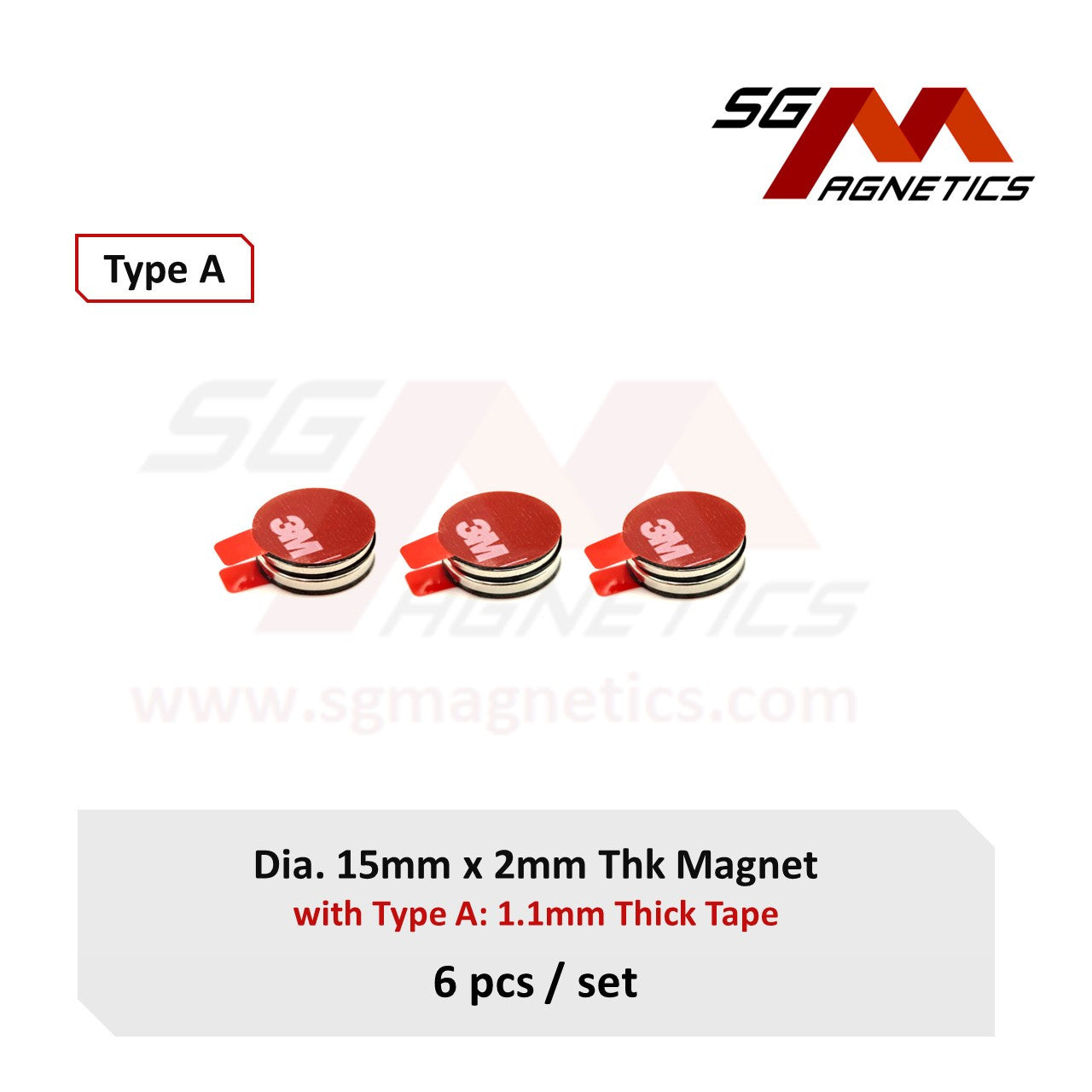 15x2mm N35 Type A Tape - Magnets with 3M VHB Double Sided Adhesive Tape - 6pcs