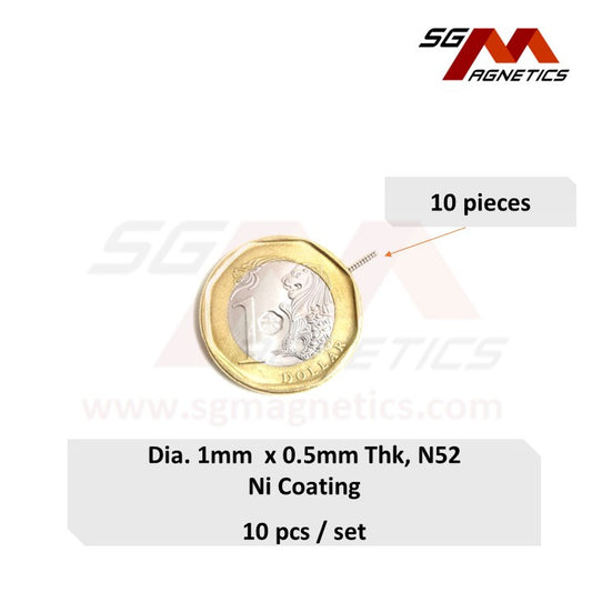 1x0.5mm N52 - Neodymium Disc Magnets - 10pcs