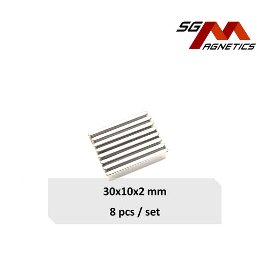 30x10x2mm N35 - Neodymium Block Magnets - 8pcs