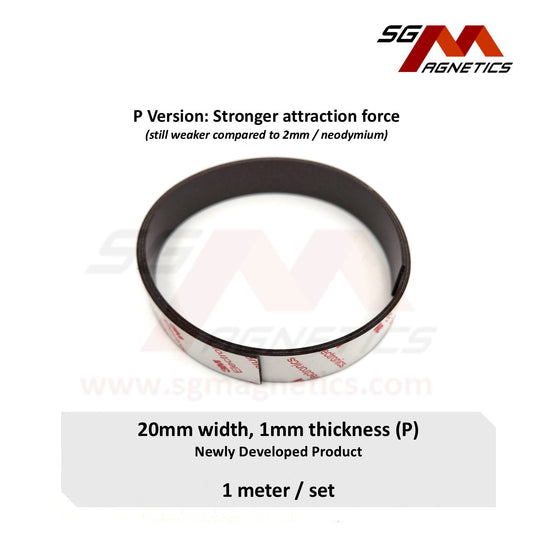 Extra Thin T1mm W20mm Flexible Magnetic Strip Roll, Ver. P with 3M adhesive