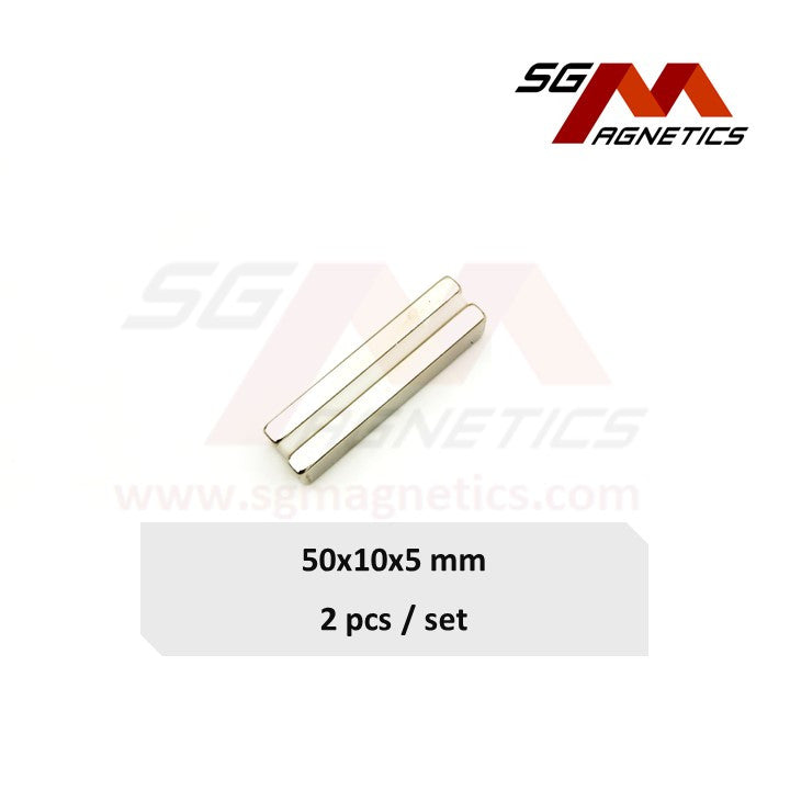50x10x5mm N35 - Neodymium Block Magnets - 2pcs