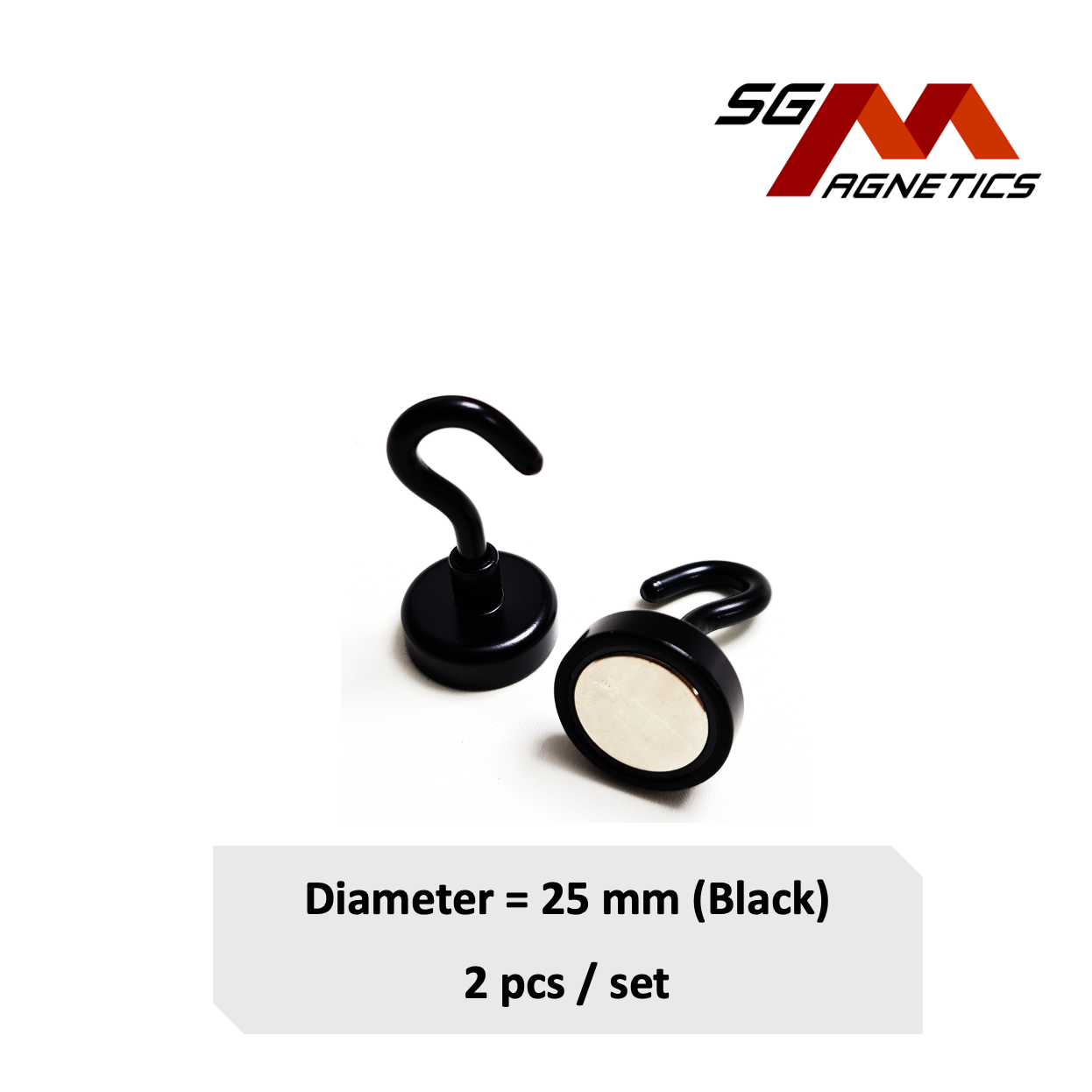 25mm Black Hook Pot SGNPE25 - Neodymium Magnet - 2pcs