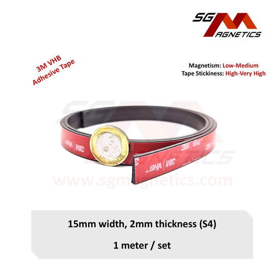 15mm Magnetic Tape - 2mm Thk Ver. S4 - Flexible Magnet Roll with 3M Adhesive