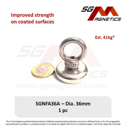SGNFA36X - Dia. 36mm Countersunk Pot Fishing Magnet - A: 43kg , X:46kg