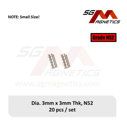 3x3mm N52 - Neodymium Disc Magnets - 20pcs