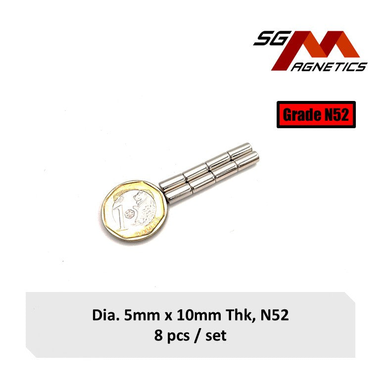 5x10mm N52 - Neodymium Disc Magnets - 8pcs