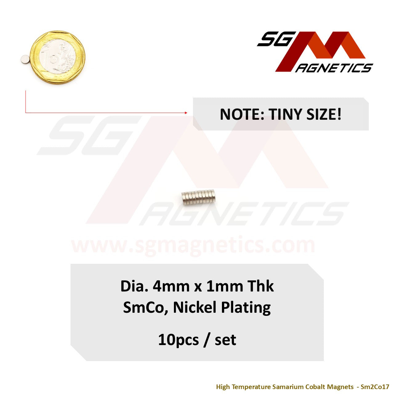 4x1mm Ni-Coated - Samarium Cobalt SmCo Disc Magnets - 10pcs