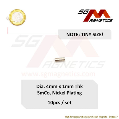 4x1mm Ni-Coated - Samarium Cobalt SmCo Disc Magnets - 10pcs