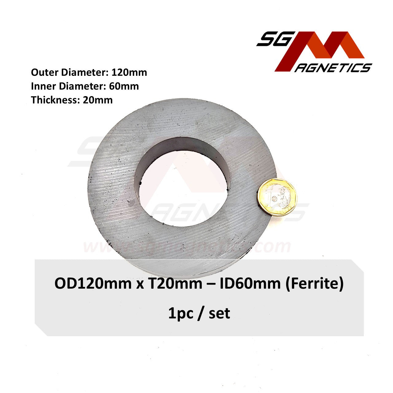120*20-60mm - Ferrite Ceramic Ring Magnets - 1piece