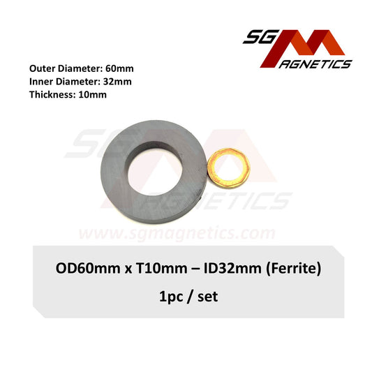 60*10-32mm - Ferrite Ceramic Ring Magnets - 1pc