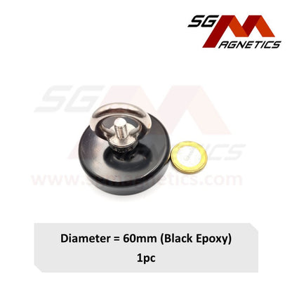 60mm Black Epoxy Coated Countersunk Fishing Pot SGNFA60 - Neodymium Magnet - 1pc