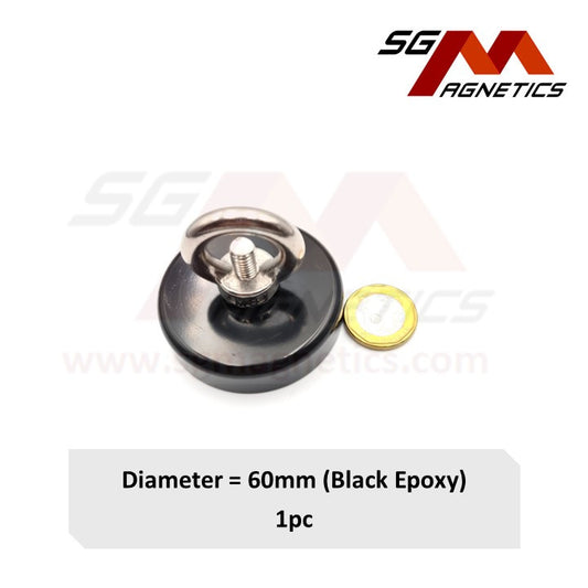 60mm Black Epoxy Coated Countersunk Fishing Pot SGNFA60 - Neodymium Magnet - 1pc