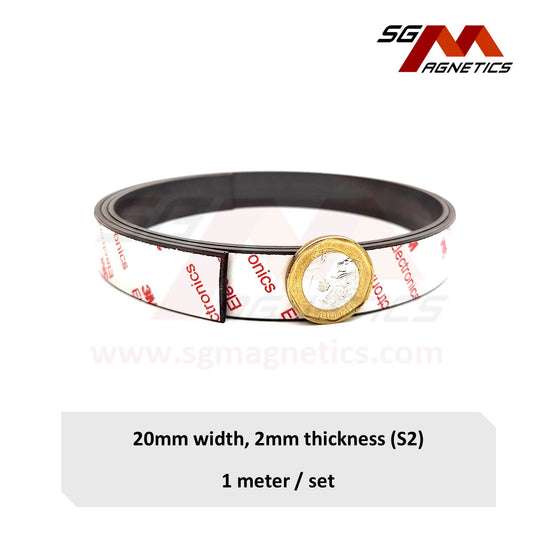 20mm Magnetic Tape T2mm Ver. S2 - Flexible Magnet Strip Roll with 3M Adhesive