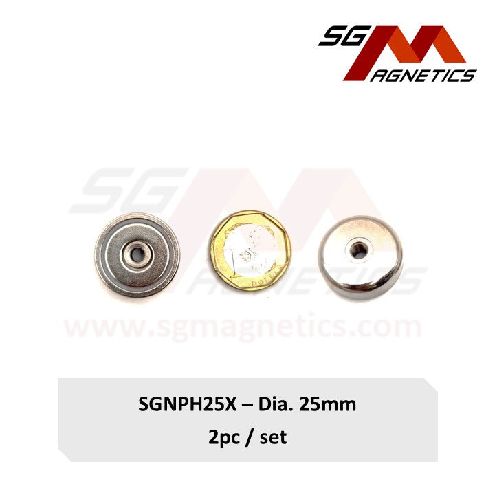 Improved 25mm Internal Threaded Pot Magnet - SGNPH25X - H: 17kg , X: 22kg