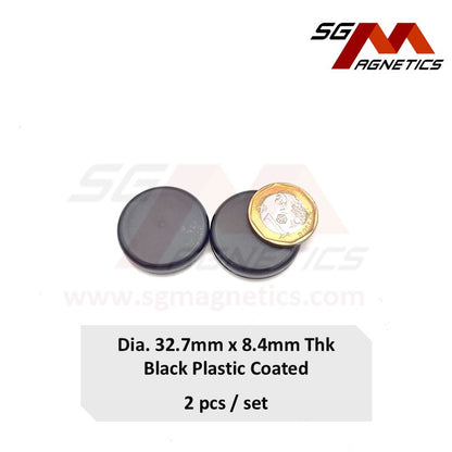 32.7x8.4mm Black Plastic Coated Waterproof Magnets - 2pcs