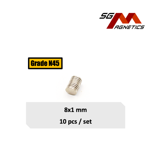 8x1mm N45 - Neodymium Disc Magnets - 10pcs