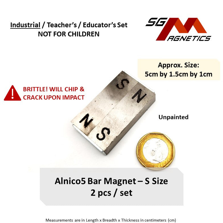 AlNiCo5 Bar Magnet - S Size - 50x15x10mm - 1 pair
