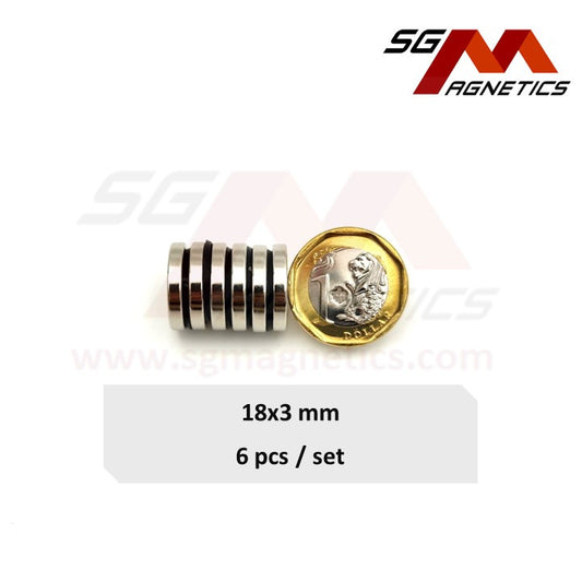 18x3mm N35 - Neodymium Disc Magnets - 6pcs