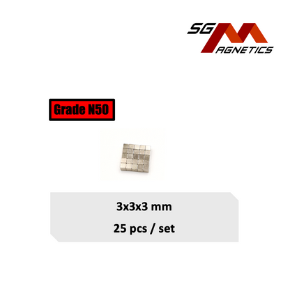 3x3x3mm N50 - Neodymium Block Magnets - 25pcs