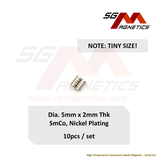 5x2mm Ni-Coated - Samarium Cobalt SmCo Disc Magnets - 10pcs