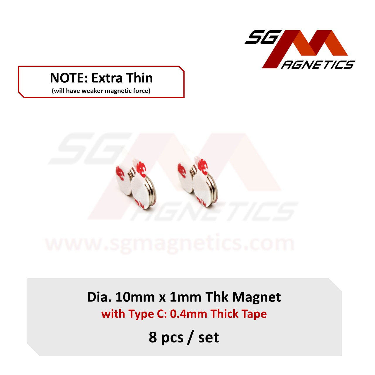 10x1mm N35 Type C Tape - Magnets with 3M VHB Double Sided Adhesive Tape - 8pcs