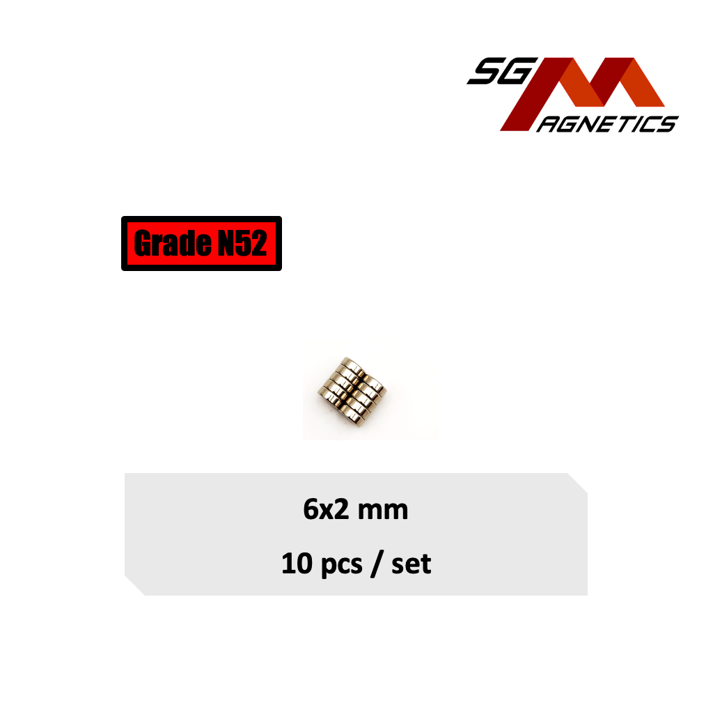 6x2mm N52 - Neodymium Disc Magnets - 10pcs