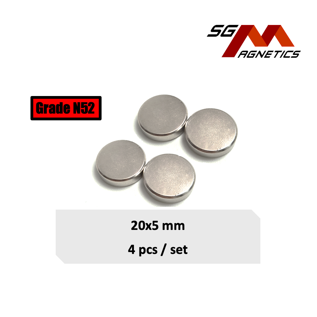 20x5mm N52 - Neodymium Disc Magnets - 4pcs