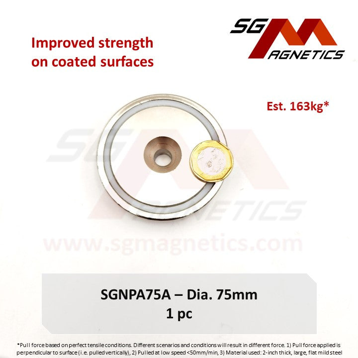 Improved 75mm Countersunk Pot Magnet - SGNPA75X - A: 163kg ,B:193kg X: 233kg