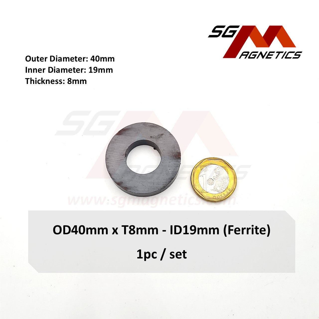 40*8-19mm - Ferrite Ceramic Ring Magnets - 1pc