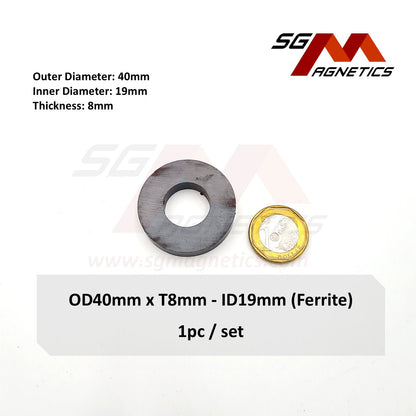 40*8-19mm - Ferrite Ceramic Ring Magnets - 1pc