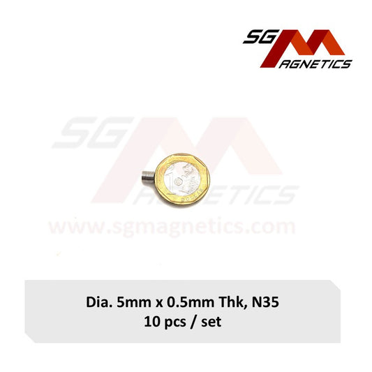 5x0.5mm N35 - Neodymium Disc Magnets - 10pcs