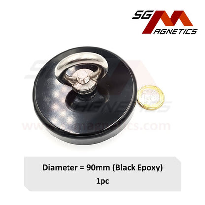 90mm Black Epoxy Coated Countersunk Fishing Pot SGNFA75 - Neodymium Magnet - 1pc