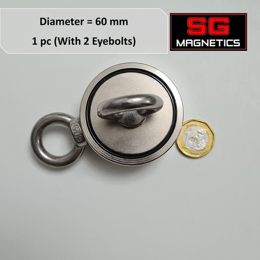 D60 Neodymium Pot Magnet SGNFD60 - Dual Eyebolt - 1pc