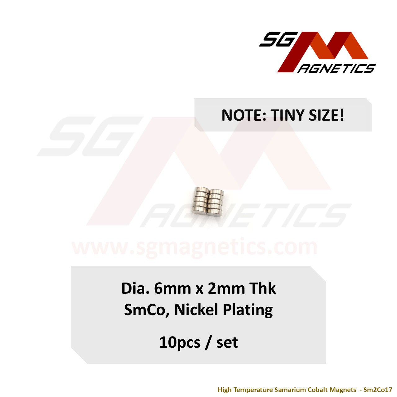 6x2mm Ni-Coated - Samarium Cobalt SmCo Disc Magnets - 10pcs