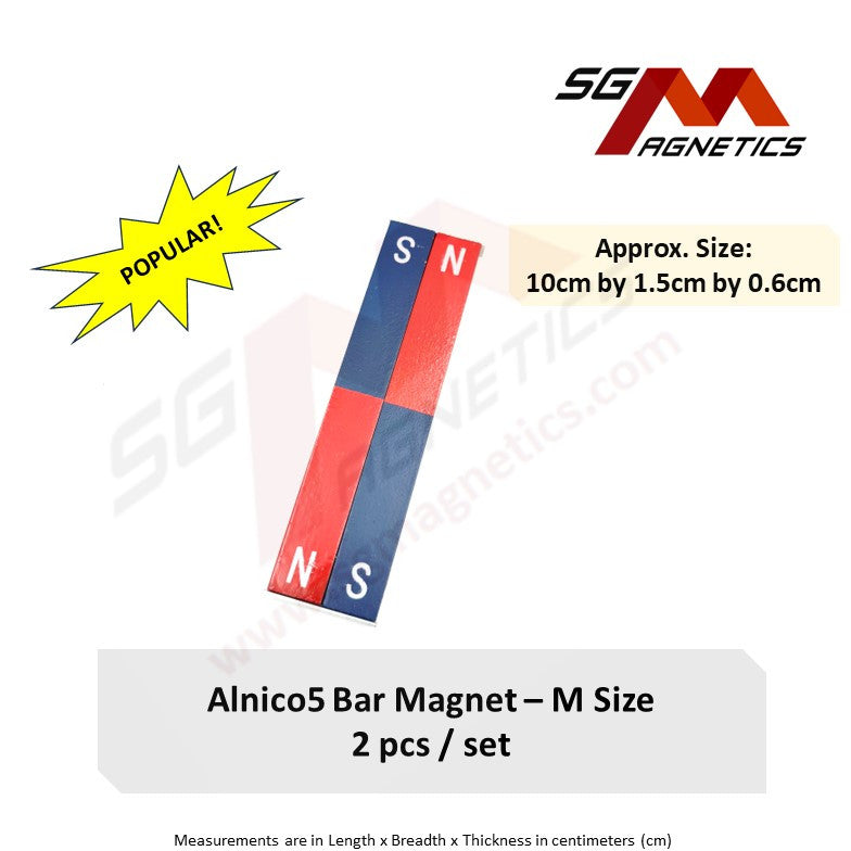 AlNiCo5 Bar Magnet - M Size - 100x15x6mm - 1 pair