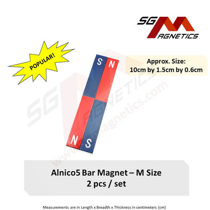 AlNiCo5 Bar Magnet - M Size - 100x15x6mm - 1 pair