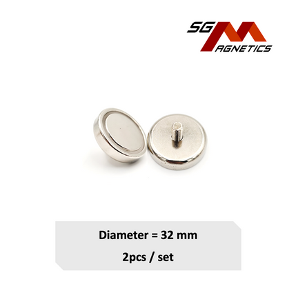 32mm External Threaded Stud Pot SGNPC32 - Neodymium Magnet - 2pcs