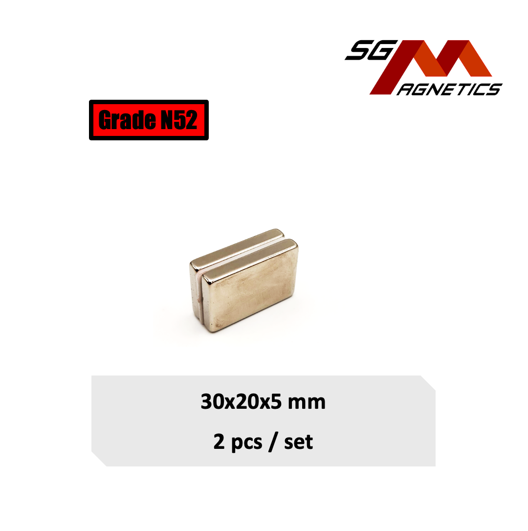 30x20x5mm N52 - Neodymium Block Magnets - 2pcs