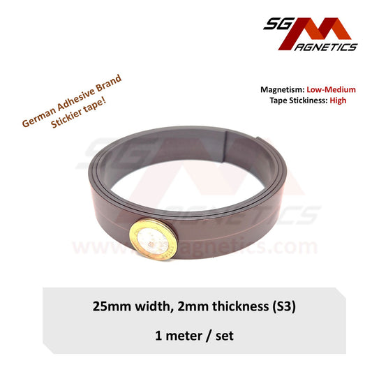 25mm Magnetic Tape - 2mm Thk Ver. S3 - Flexible Magnet Roll with 3M Adhesive