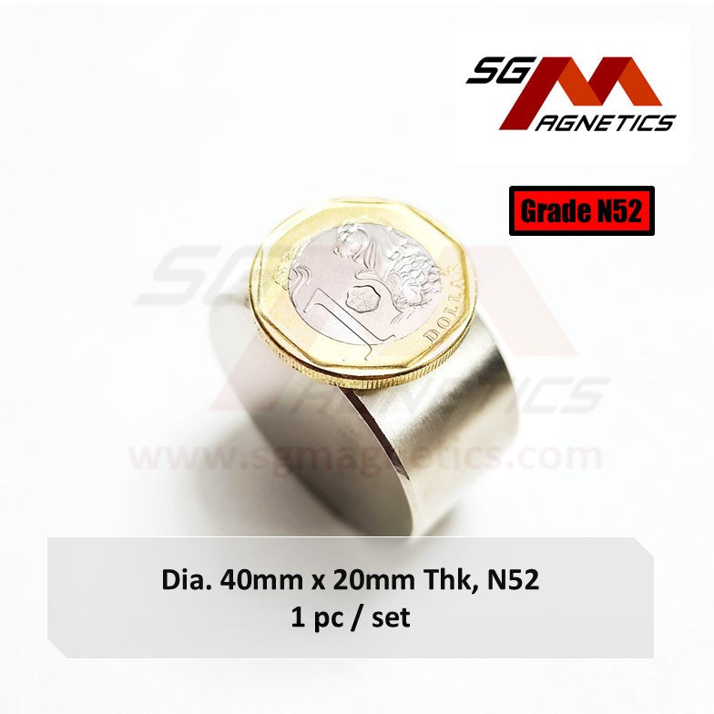 40x20mm N52 - Neodymium Disc Magnets - 1piece