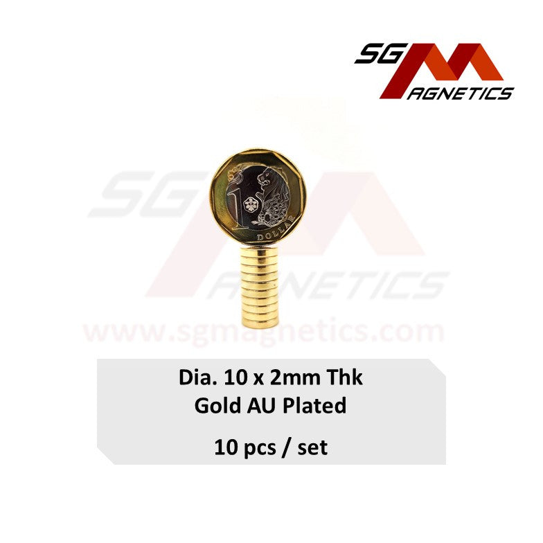 10x2mm N35 - AU Gold Plated Neodymium Disc Magnets - 10pcs