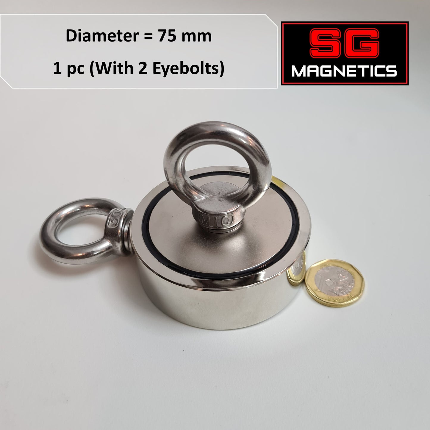 D75 Neodymium Pot Magnet SGNFD75 - Dual Eyebolt - 1pc