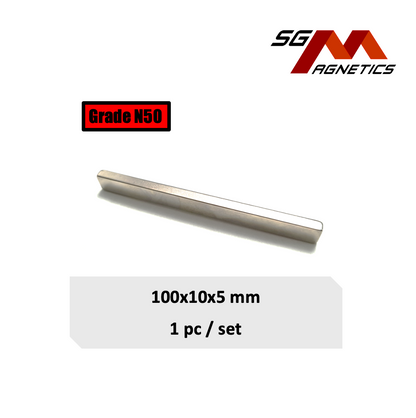 100x10x5mm N50 - Neodymium Block Magnets - 1pc