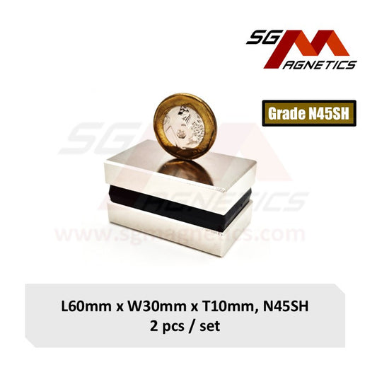 60x30x10mm N45SH - Neodymium Block Magnets - 2pcs
