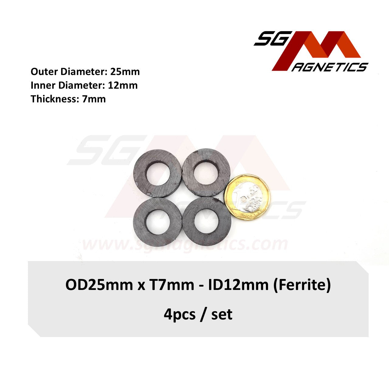 25*7-12mm - Ferrite Ceramic Ring Magnets - 4pcs