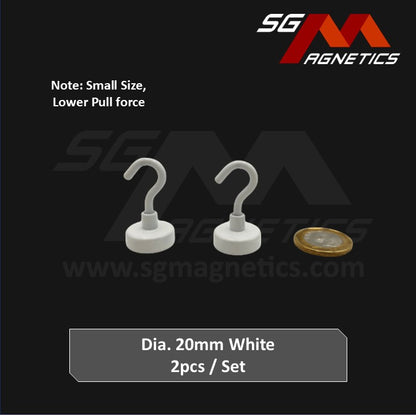 20mm White Hook Pot SGNPE20 - Neodymium Magnet - 2pcs