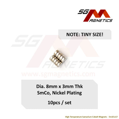 8x3mm Ni-Coated - Samarium Cobalt SmCo Disc Magnets - 10pcs